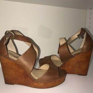 Lucky brown leather wedge sandals size 9